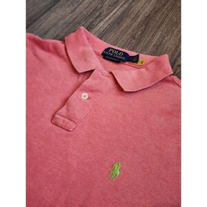 Polo Ralph Lauren Mens Custom Slim Fit Polo Shirt Coral Pink Lime Green Pony M
